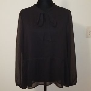 NWOT Express Sheer Peplum Tie Neck Top Long Sleeve